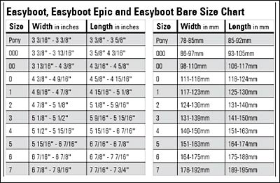 Easyboot Epic Size Chart