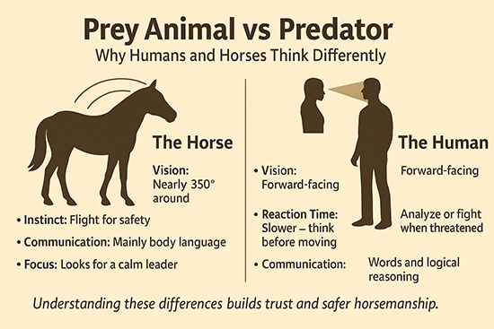 Horses are Prey Animals and Humans are Predators so we see the world differently.