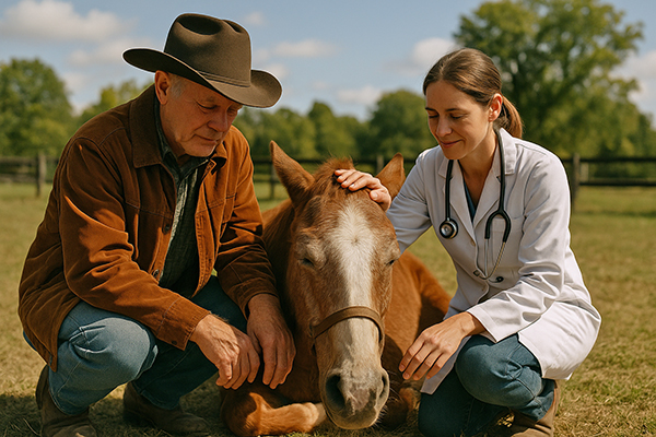 Horse is laying down after humane shot of anesthesia