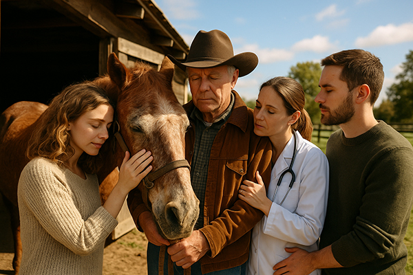 Showering your horse with love on their last day.