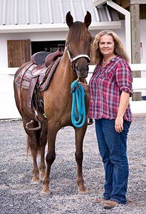 Ann with Sugar modeling safety stirrups.