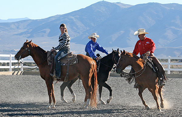 I'm helping my horse relax with a little help from my friends.