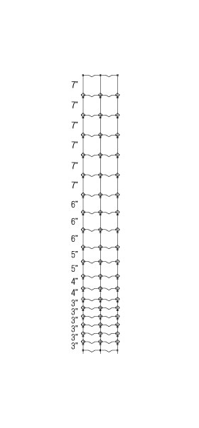 San Antonio Steel Company fixed-knot fence configuration diagram showing line wire spacing