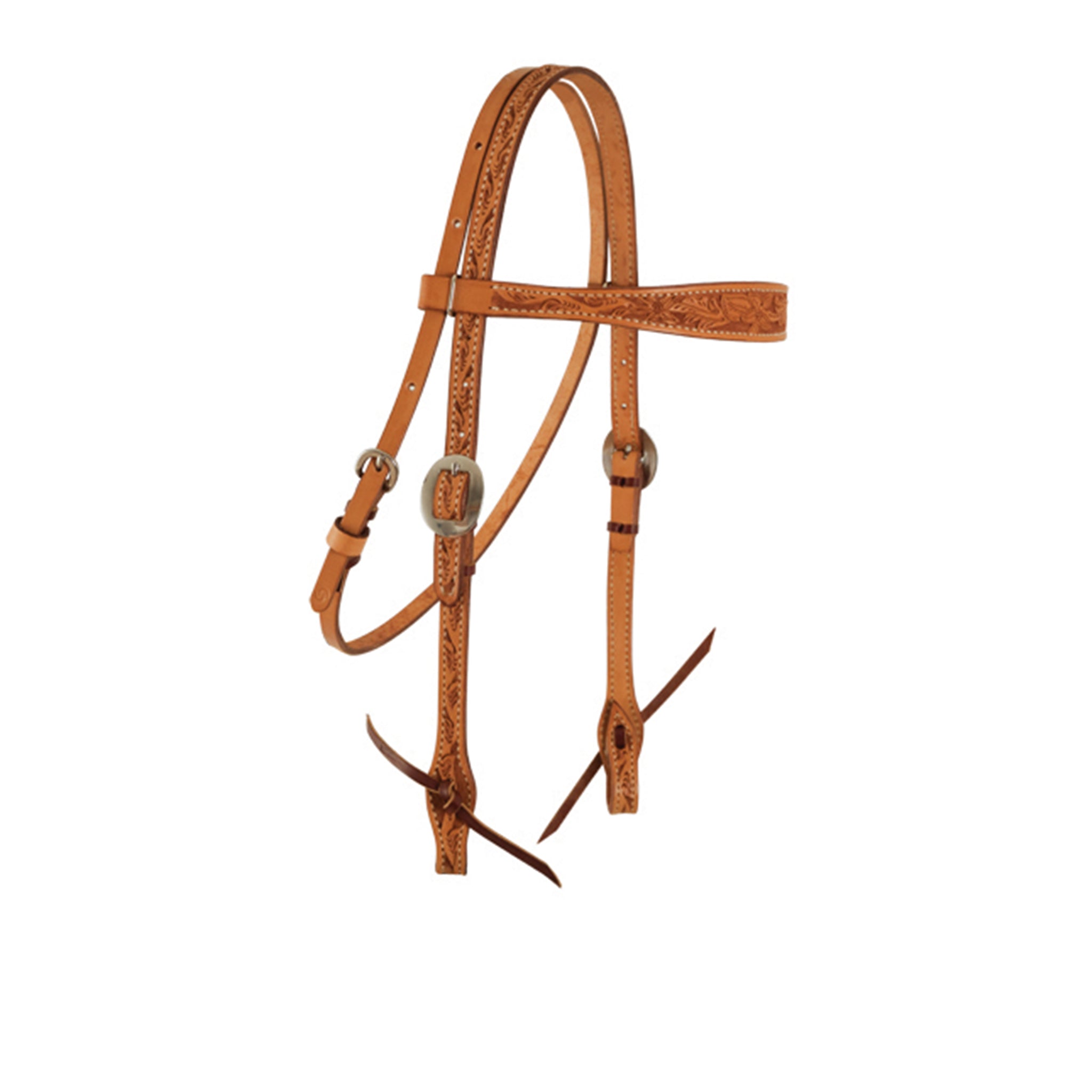 Alamo Saddlery Elite contour browband headstall in golden leather with floral tooling