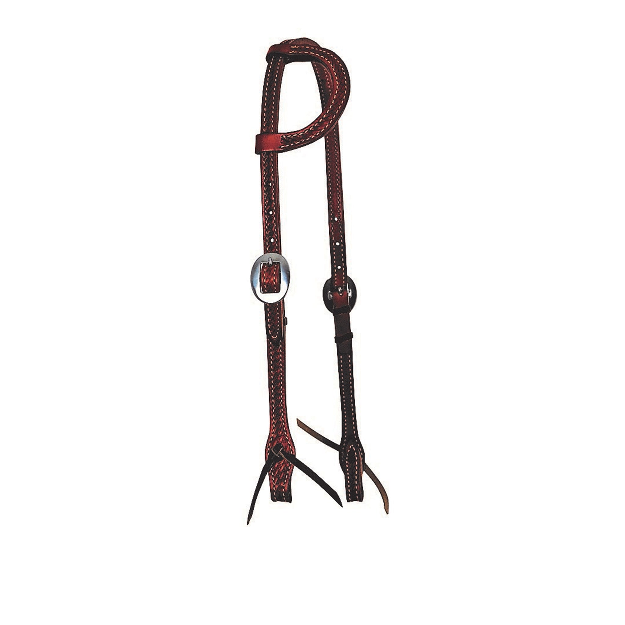 Alamo Saddlery Elite flat one-ear headstall in toast leather with basket-weave tooling