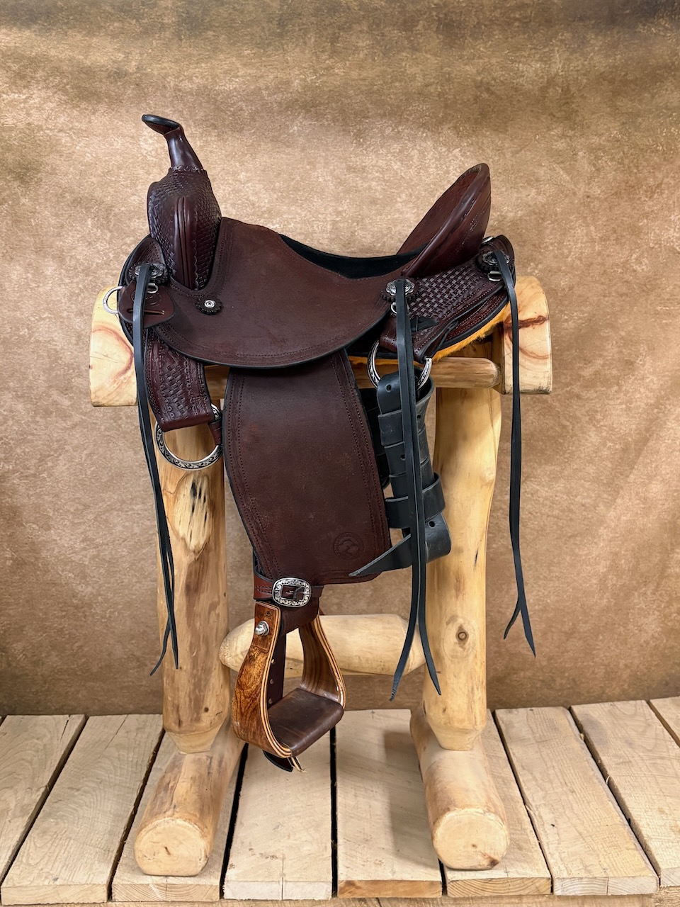 Allegany Mountain Saddlery tooled leather custom trail saddle detail
