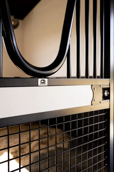 European horse stall door with mesh in black and white by American Stalls