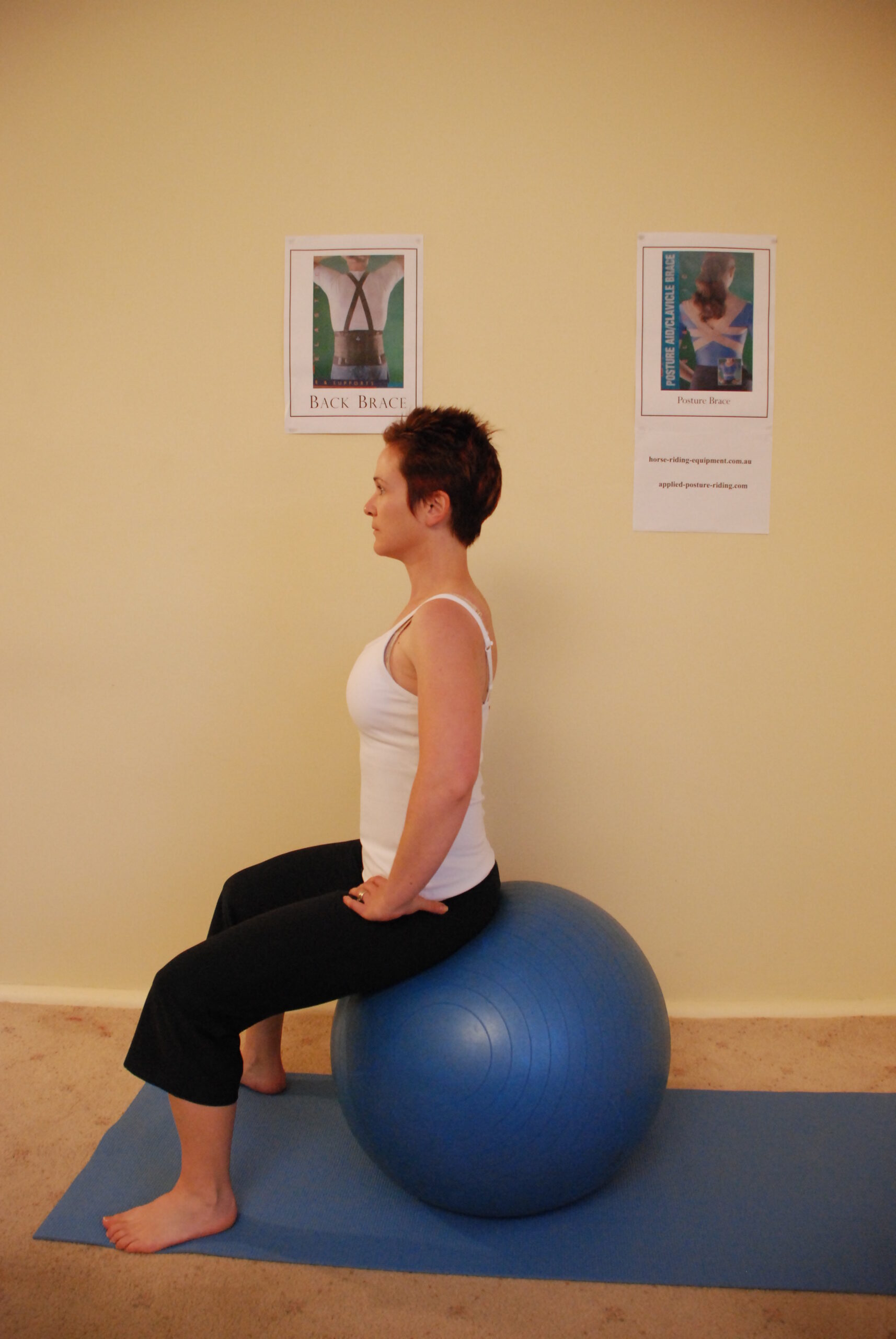 Unmounted core-stability training on an exercise ball, the out-of-saddle work that resets riding posture