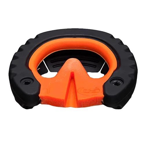 GluShu frog support insert shown in orange with a black GluShu glue-on cuff