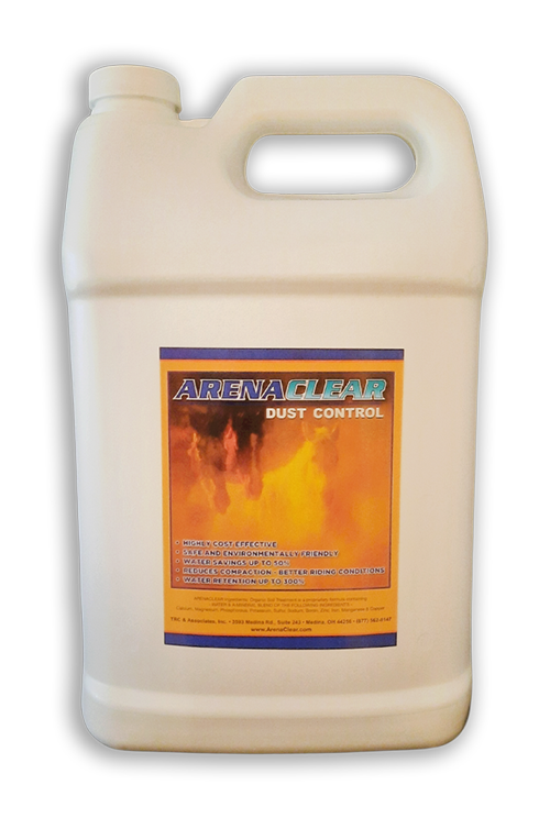 ARENACLEAR liquid arena dust control gallon jug product bottle by TRC & Associates
