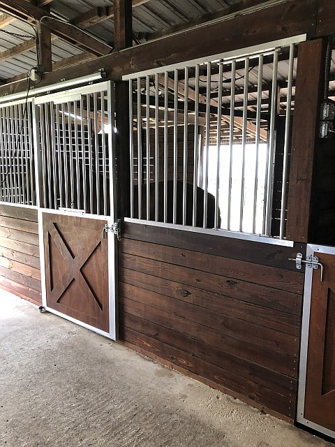 Armour all-aluminum rust-free horse stall front with welded grill and sliding door