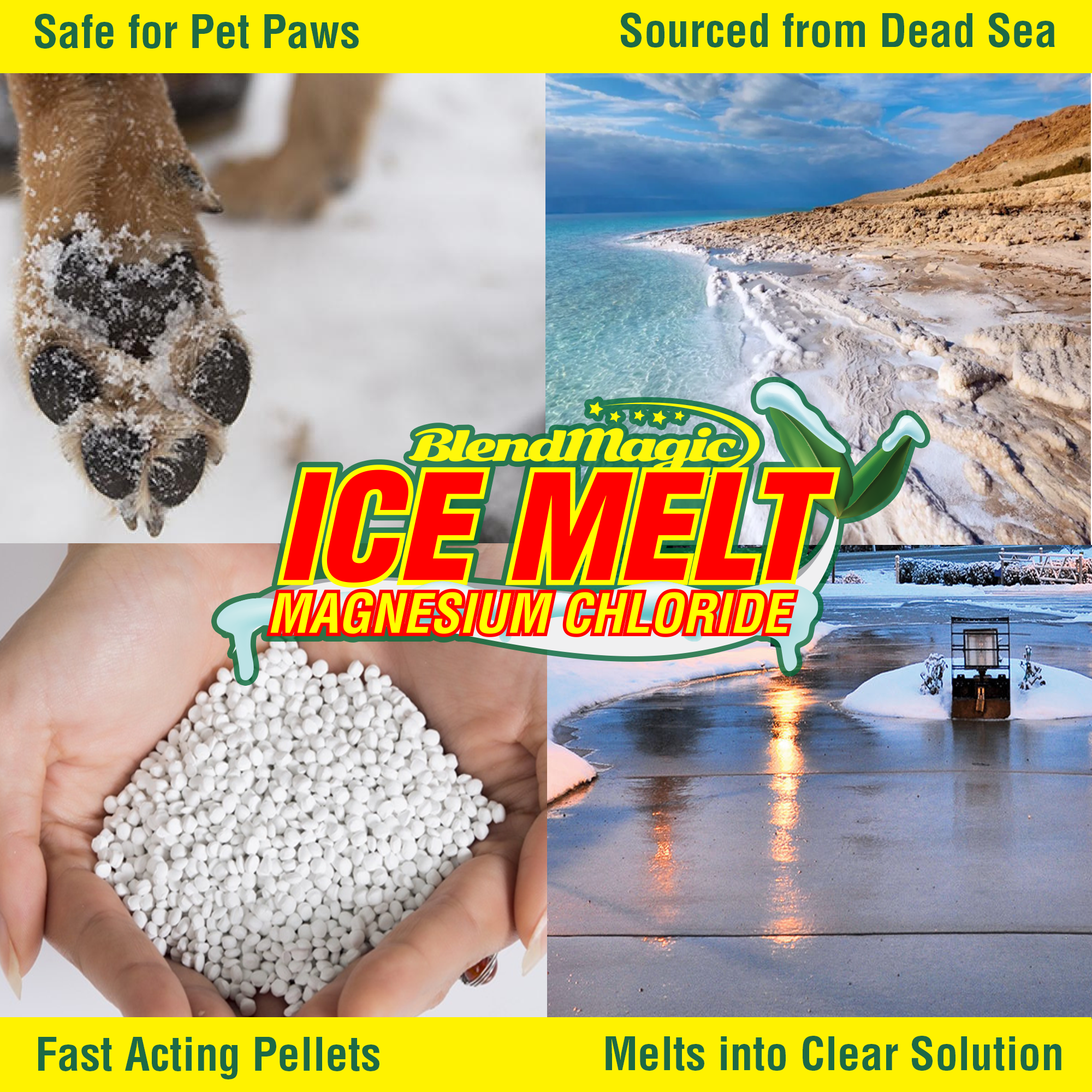 BlendMagic Pure Magnesium Chloride pet-safe ice melt pellets bag for horse barns