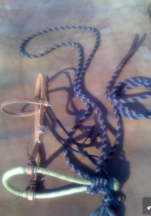 Buckaroo Leather rawhide hackamore set with fiador and mecate
