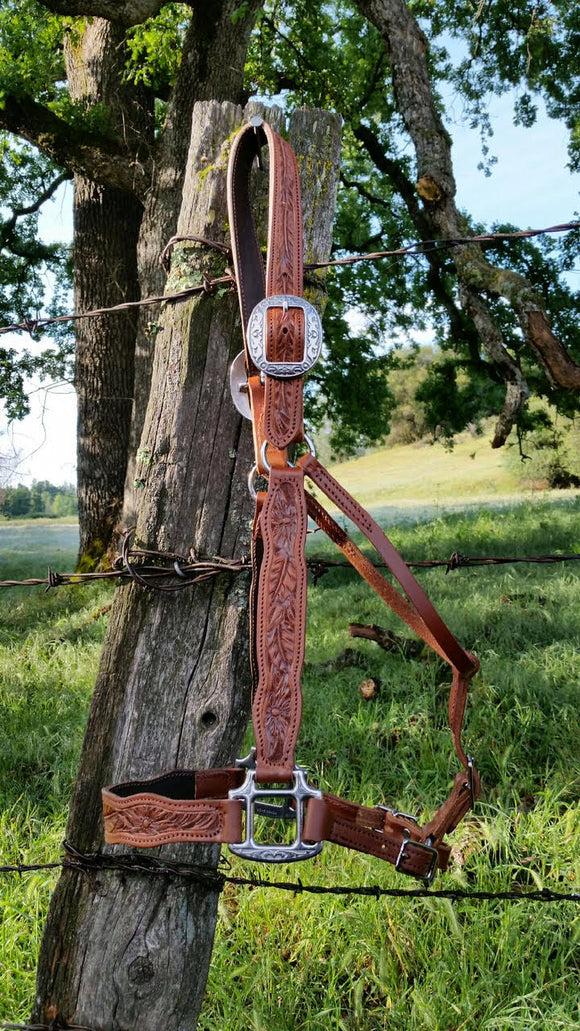 Buckaroo Leather Wild Rose tooled leather horse halter