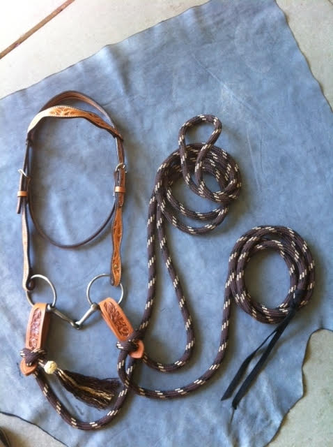 Buckaroo Leather Wild Rose Mecate bridle set in tooled American leather