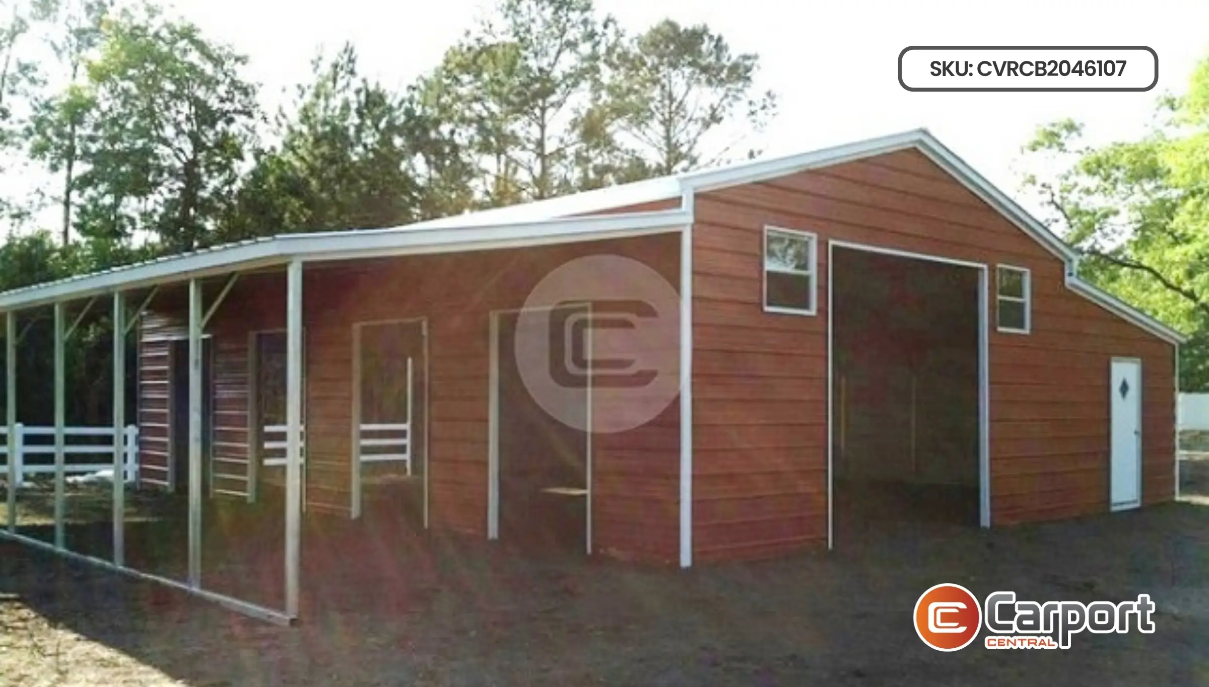 Carport Central 20x46 raised center aisle steel horse barn with vertical roof