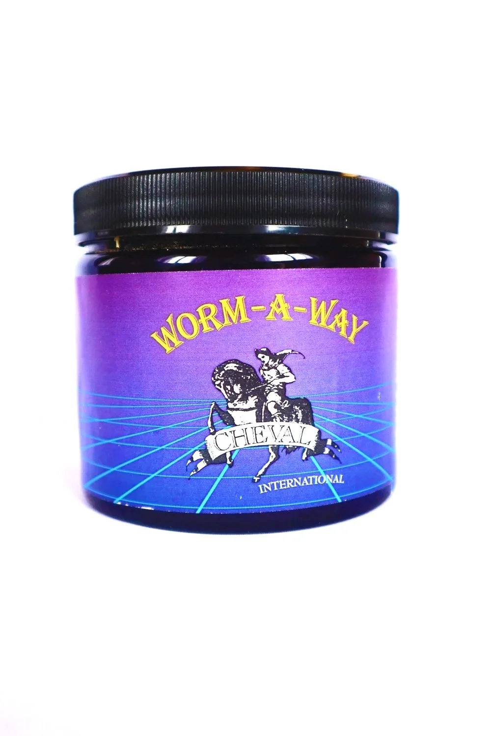 WORM-A-WAY jar by Cheval International, a natural equine deworming supplement