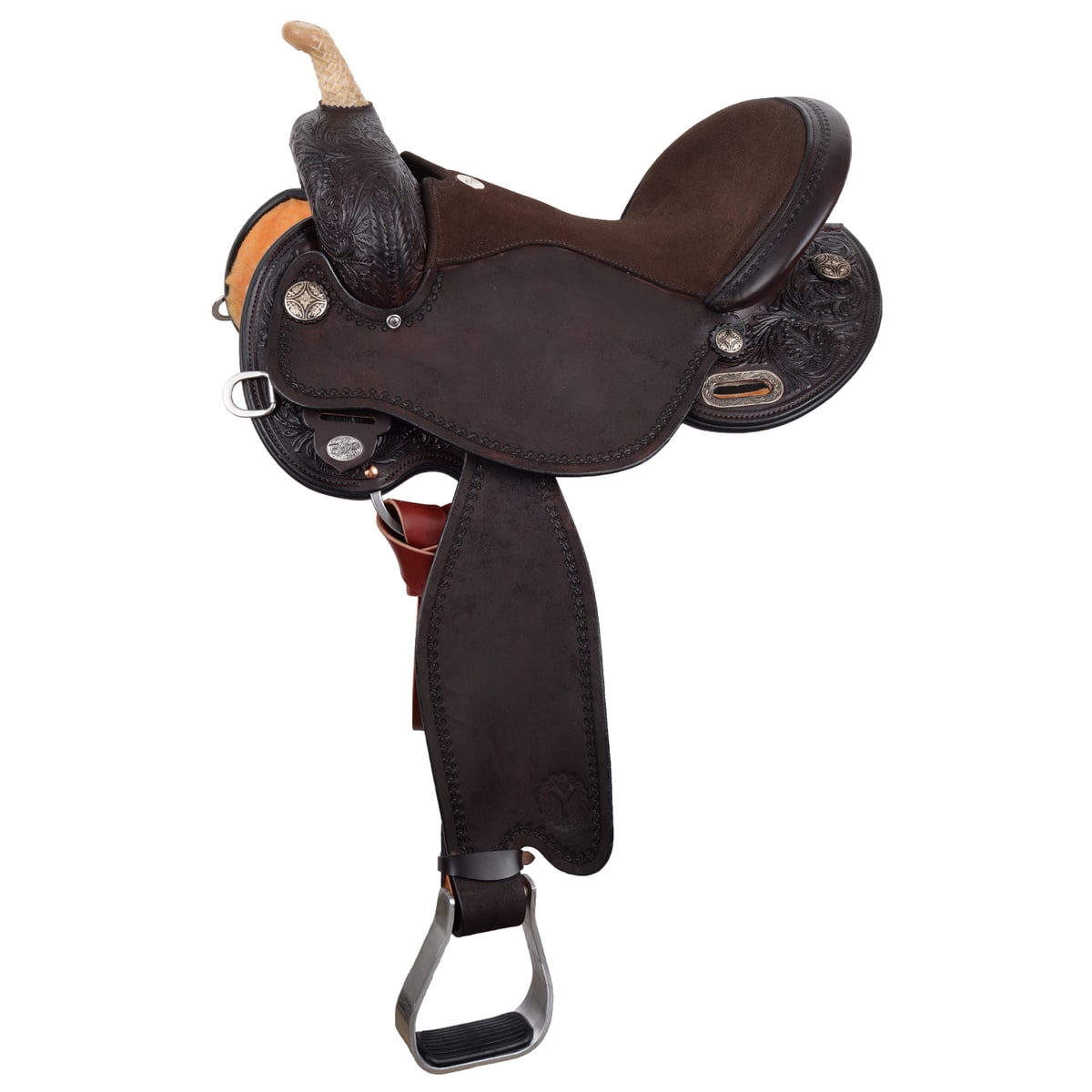 Kelly Kaminski Swift Flex2 barrel saddle by Circle Y in chocolate leather