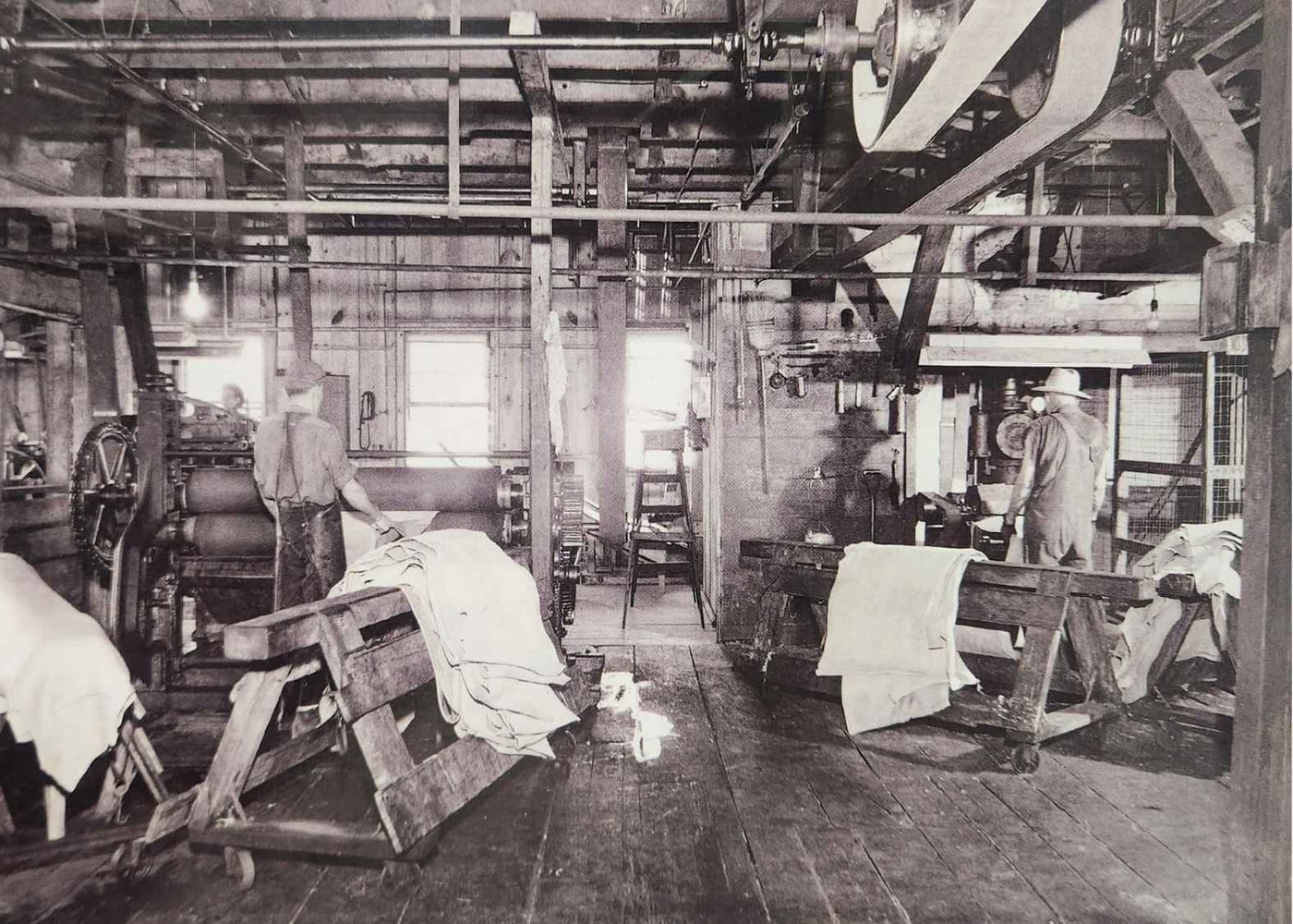 Historic leatherworking floor in Yoakum, Texas — the Welhausen legacy behind Circle Y Saddles