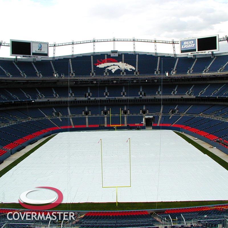 Covermaster Raincover Ultra field tarp protecting horse arena footing from rain