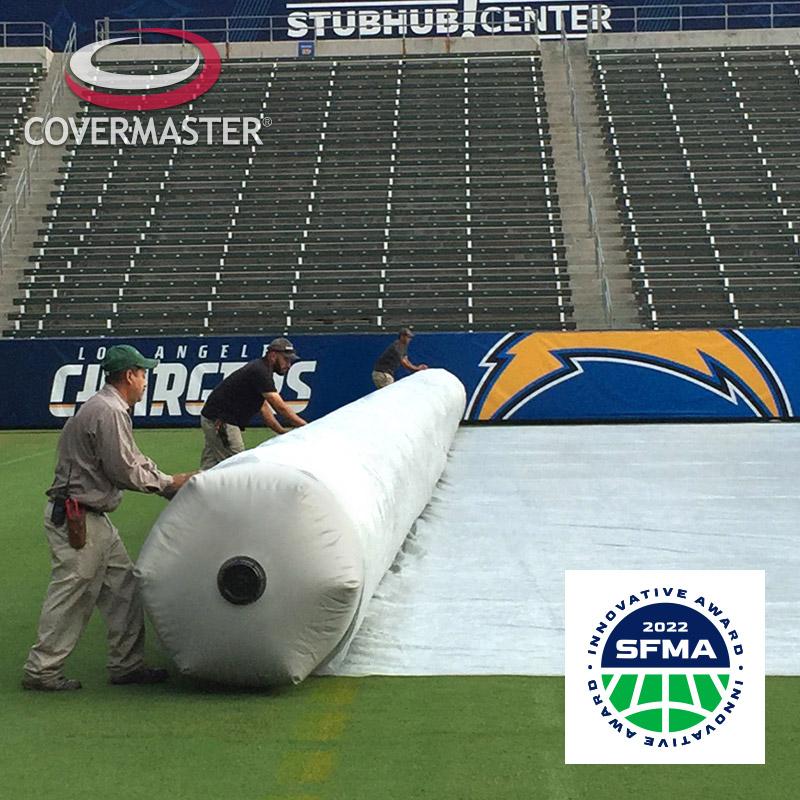 Covermaster TarpMate Air inflatable tarp roller for deploying horse arena covers