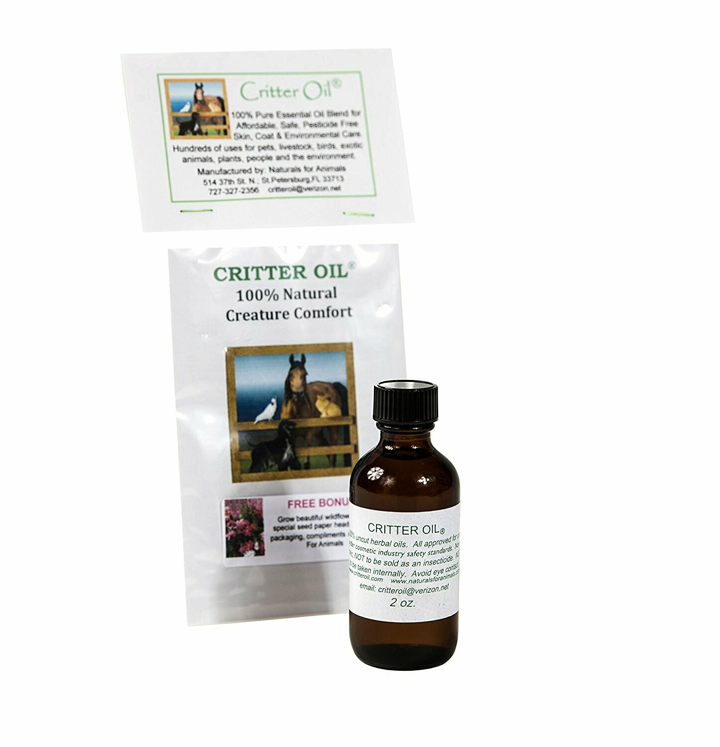 Critter Oil 4 oz value-size bottle of natural essential herbal oils for pets