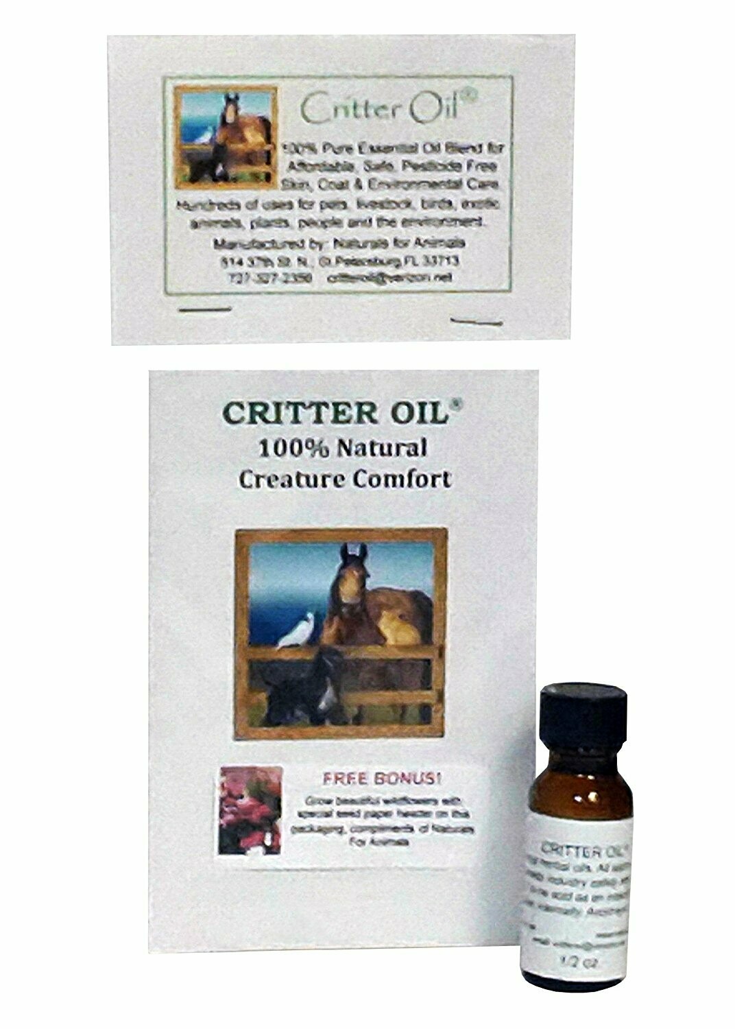 Critter Oil 1/2 oz bottle of natural essential herbal oil blend by Naturals For Animals