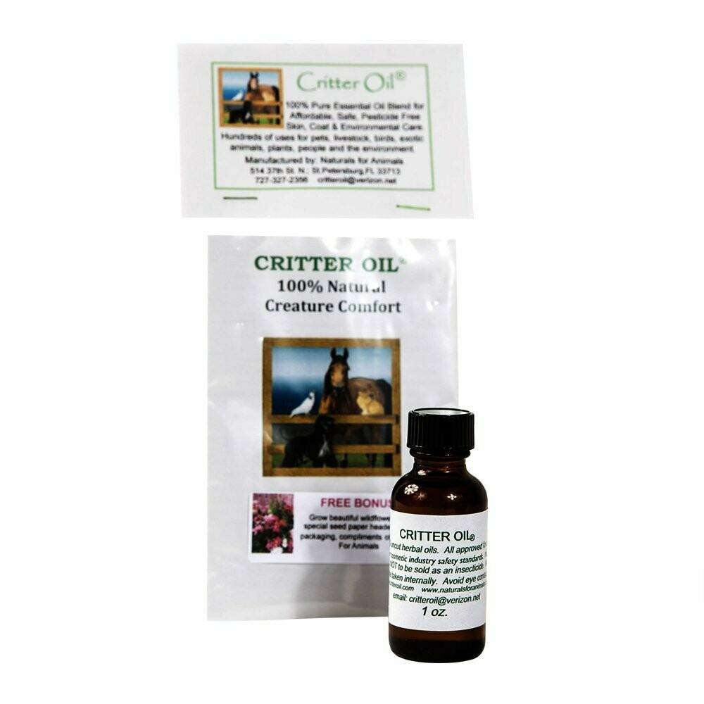 Critter Oil 1 oz bottle of 100% natural essential oil flea and coat treatment
