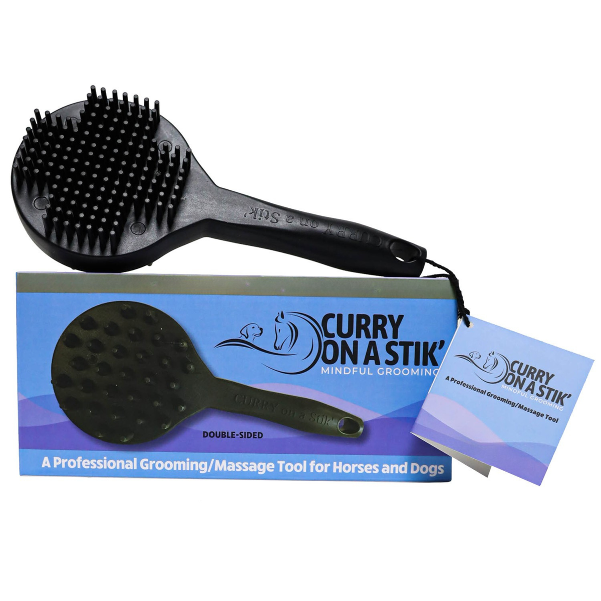 Curry on a Stik double-sided therapeutic curry comb with ergonomic TPE handle