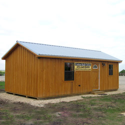 Deer Creek Structures prefab cabin exterior in cypress siding