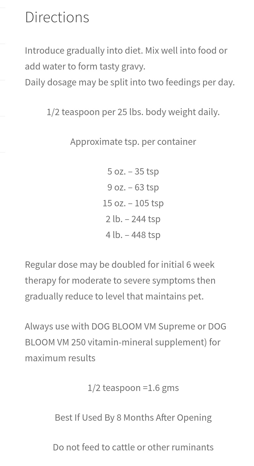 Dog Bloom Performance Bloom Gluco Plus ingredient and analysis panel