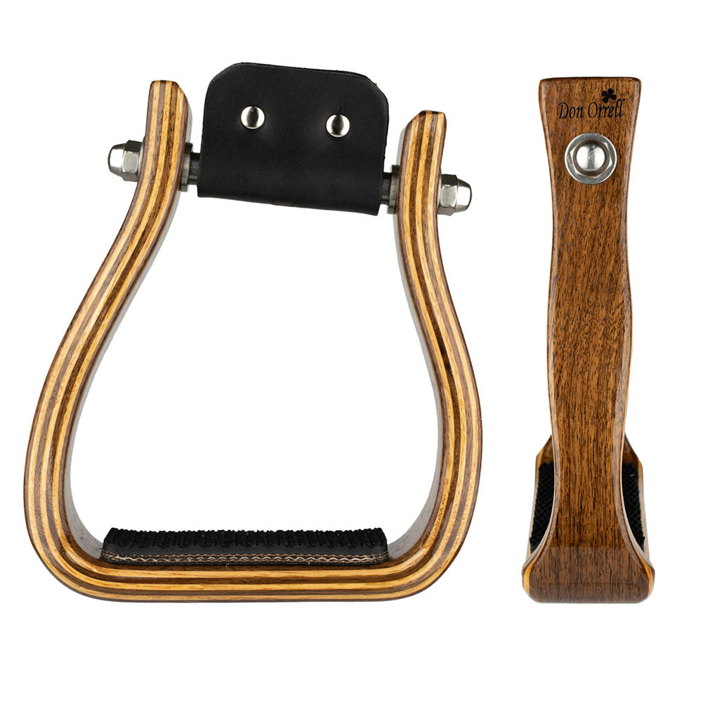 Don Orrell Angled Barrel Racer stirrups in walnut wood