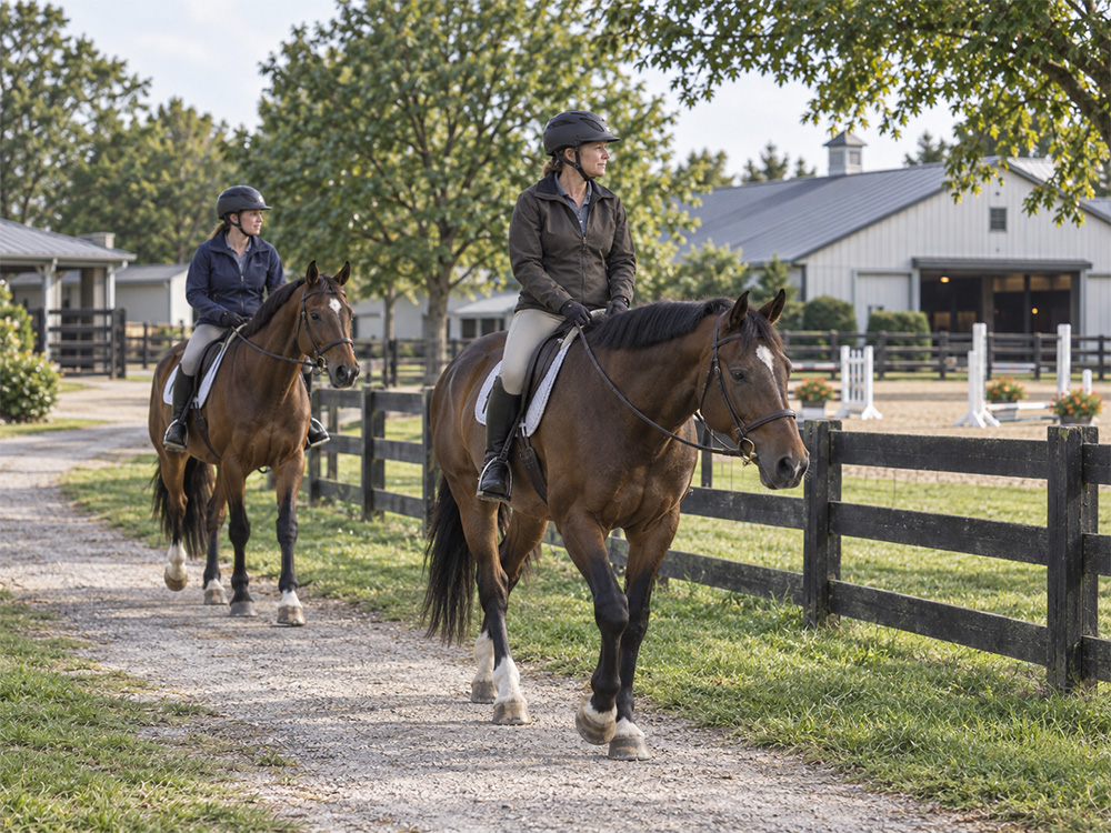 Walk with the experienced and calm horse as support.