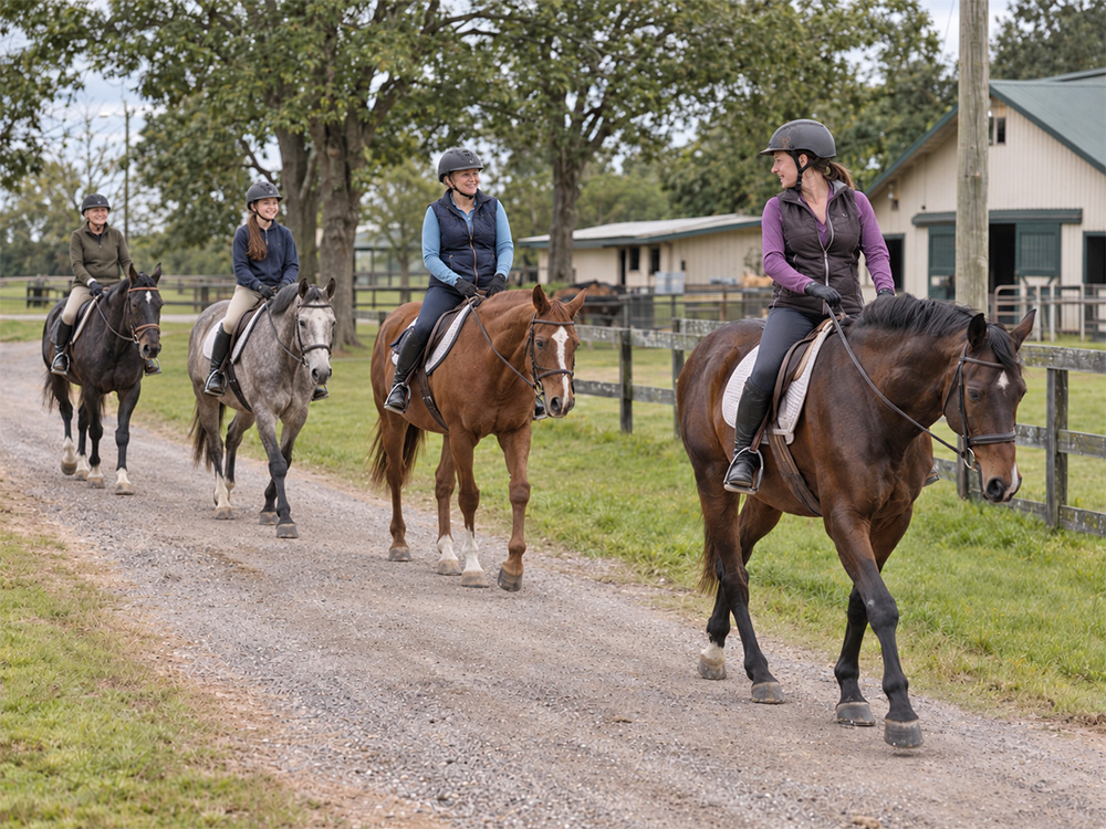 Riding in a group and wear a helmet for a safer ride.