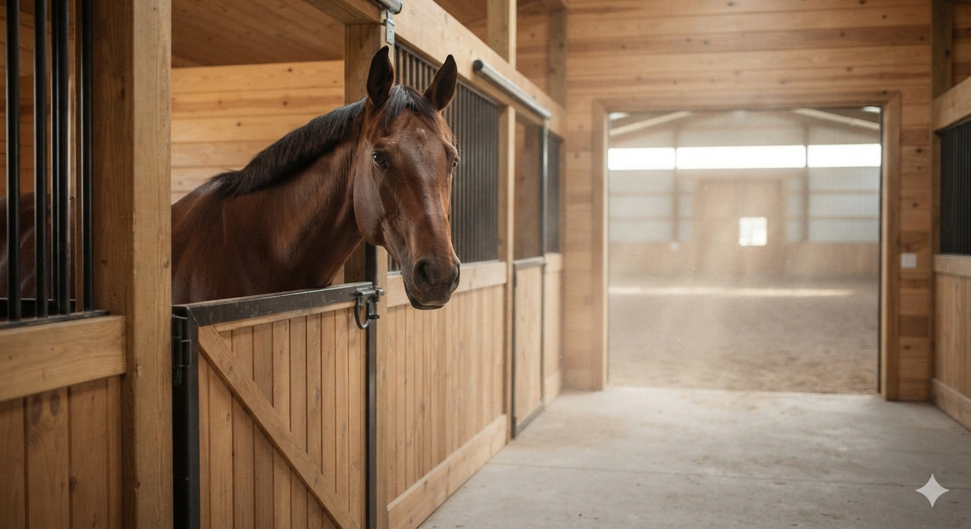Horse in stall placed near dusty arena’s harmful respirable particles