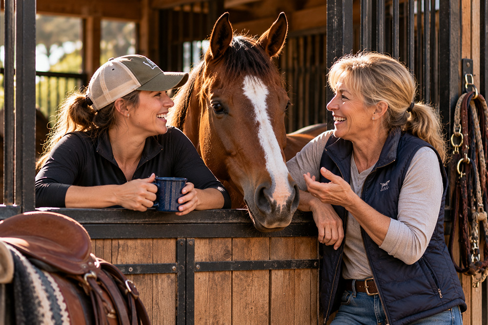 meeting people and horses at a horse stable