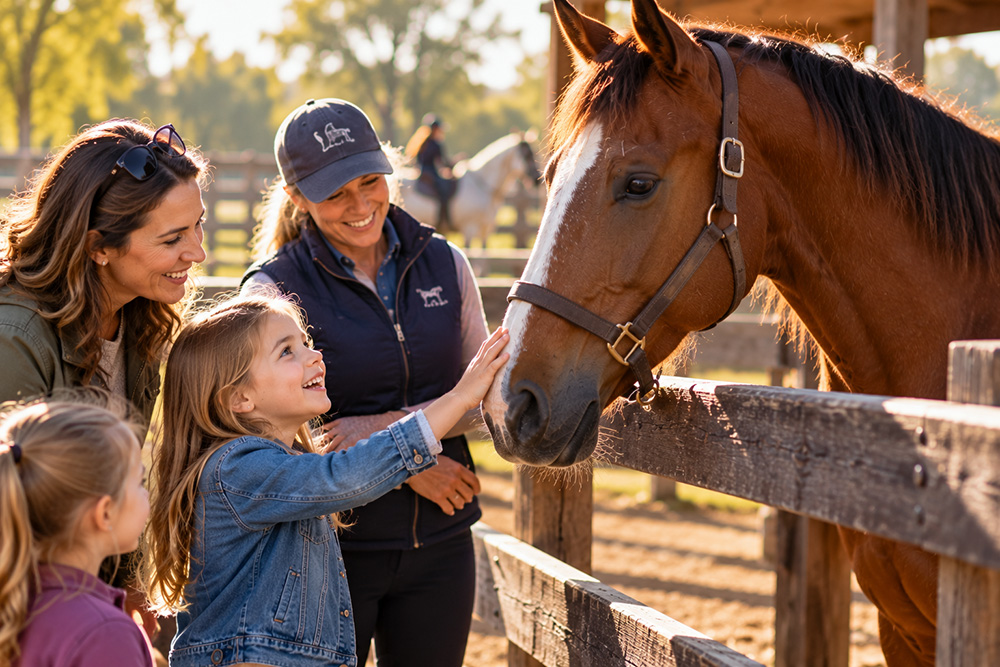 Horses and children meeting each other