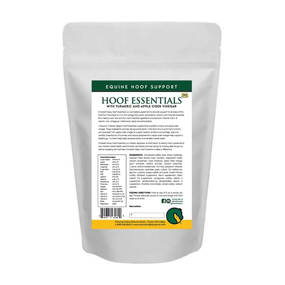 Back of the Emerald Valley Equine Hoof Essentials supplement bag