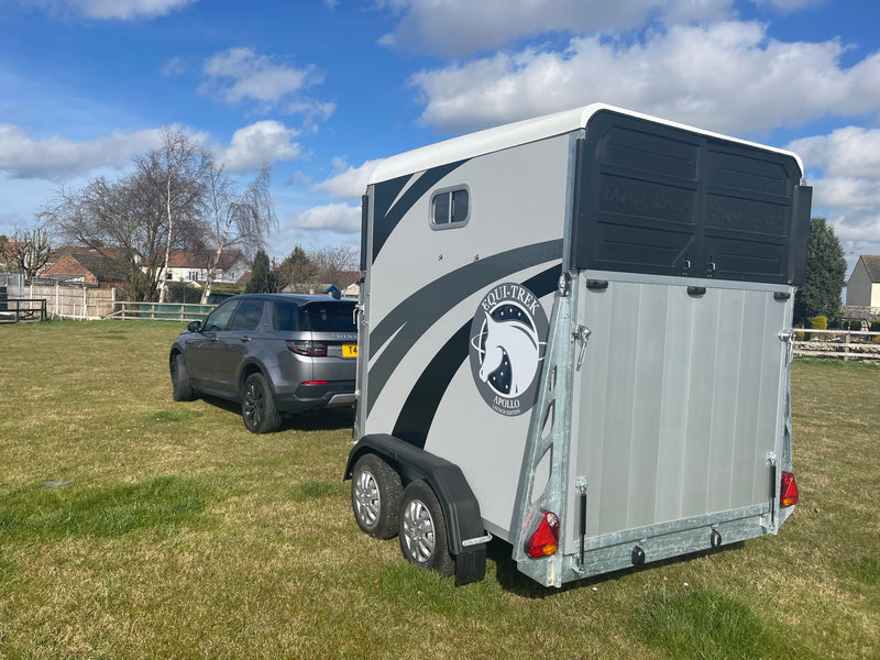 Equi-Trek Apollo two-horse side-loading horse trailer rear view