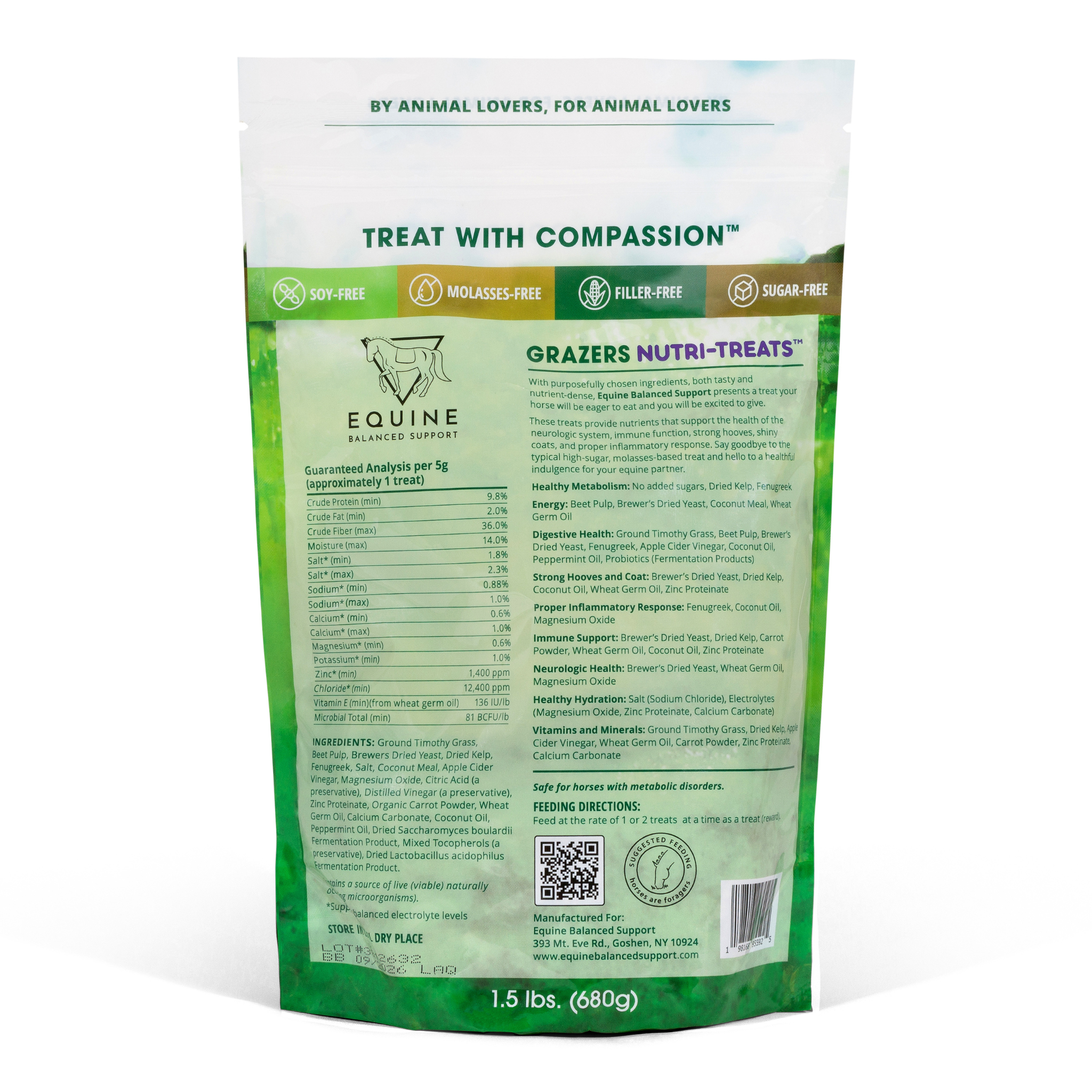 GRAZERS Nutri-Treats back of bag ingredients and guaranteed analysis by Equine Balanced Support