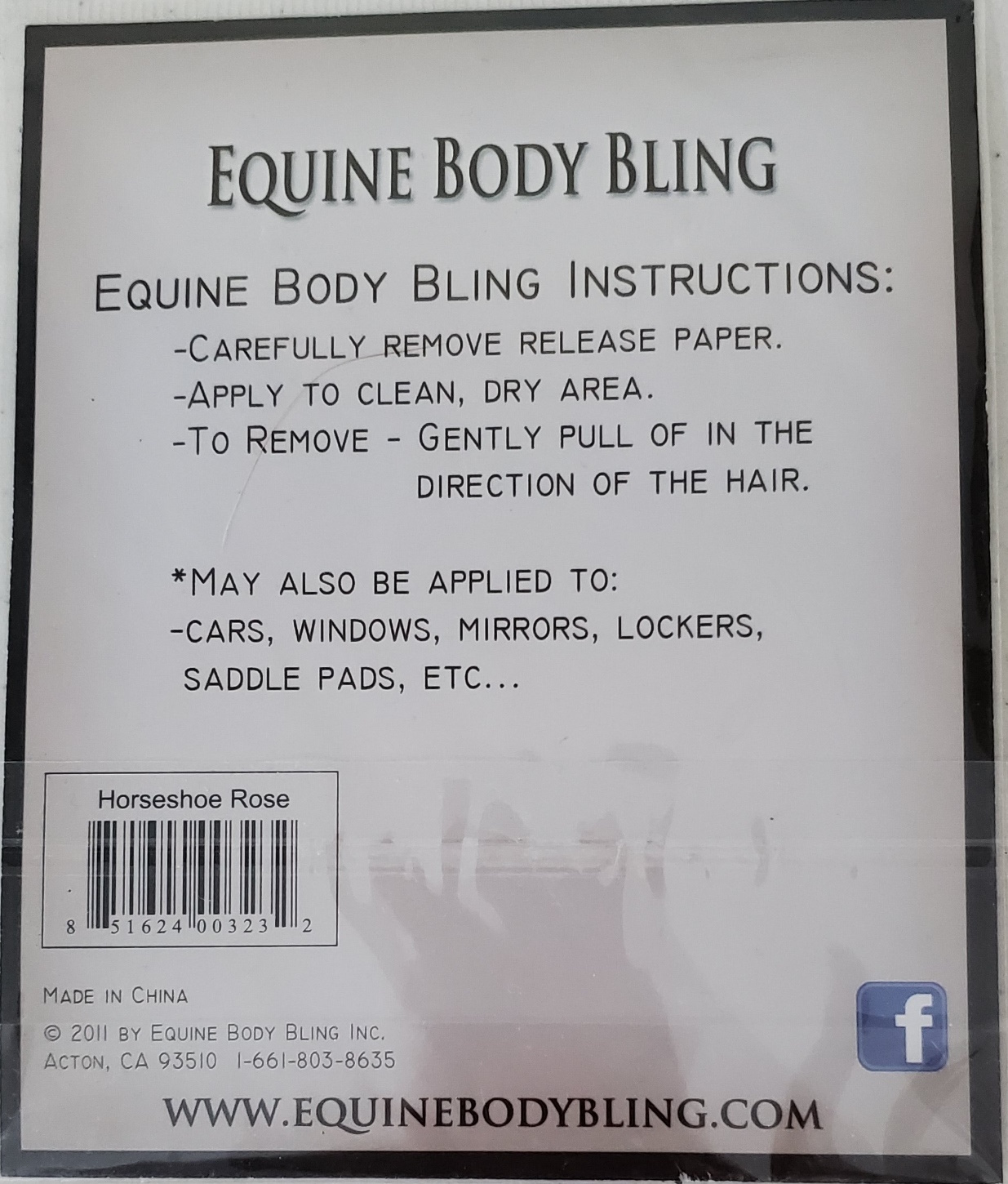 Equine Body Bling horseshoe rose self-adhesive design backing