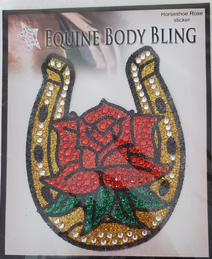 Equine Body Bling horseshoe and rose self-adhesive horse design front
