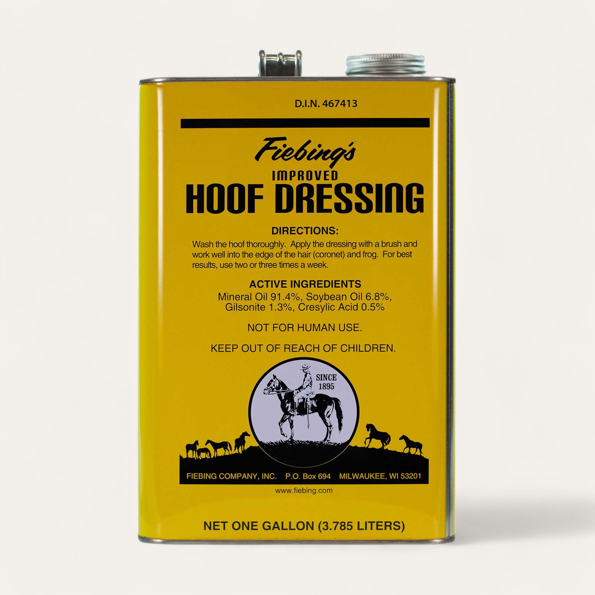 Fiebing's Hoof Dressing 1 gallon jug back label