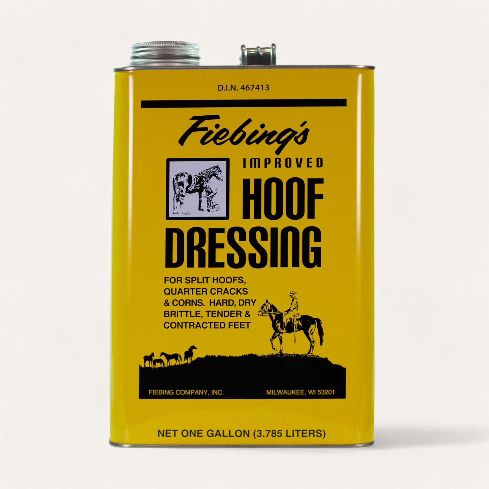 Fiebing's Hoof Dressing 1 gallon jug front label for barns and stables