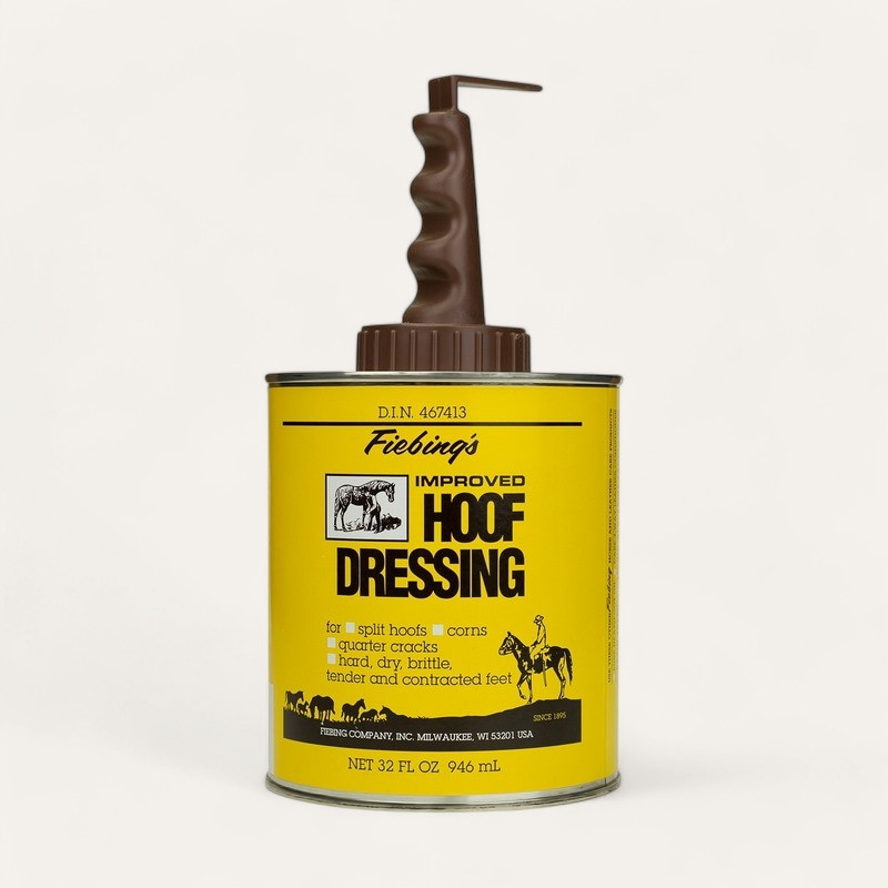 Fiebing's Hoof Dressing 32 oz bottle with applicator front label