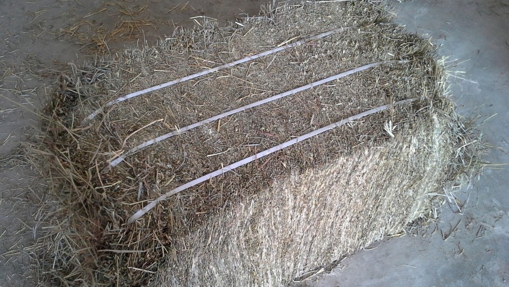 Flack Farms custom-cut hay bales palletized and shrink wrapped