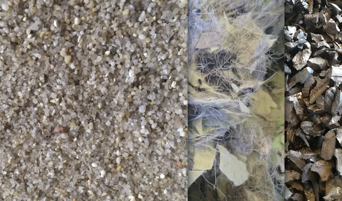Close detail of premium sand, fiber and rubber ingredients used in FootingFirst arena footing blends