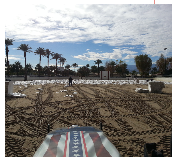 West Coast Footings arena and racetrack surface with palm trees