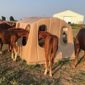 Hay Bonnet one-piece LLDPE plastic round bale hay feeder cover by Coon Manufacturing