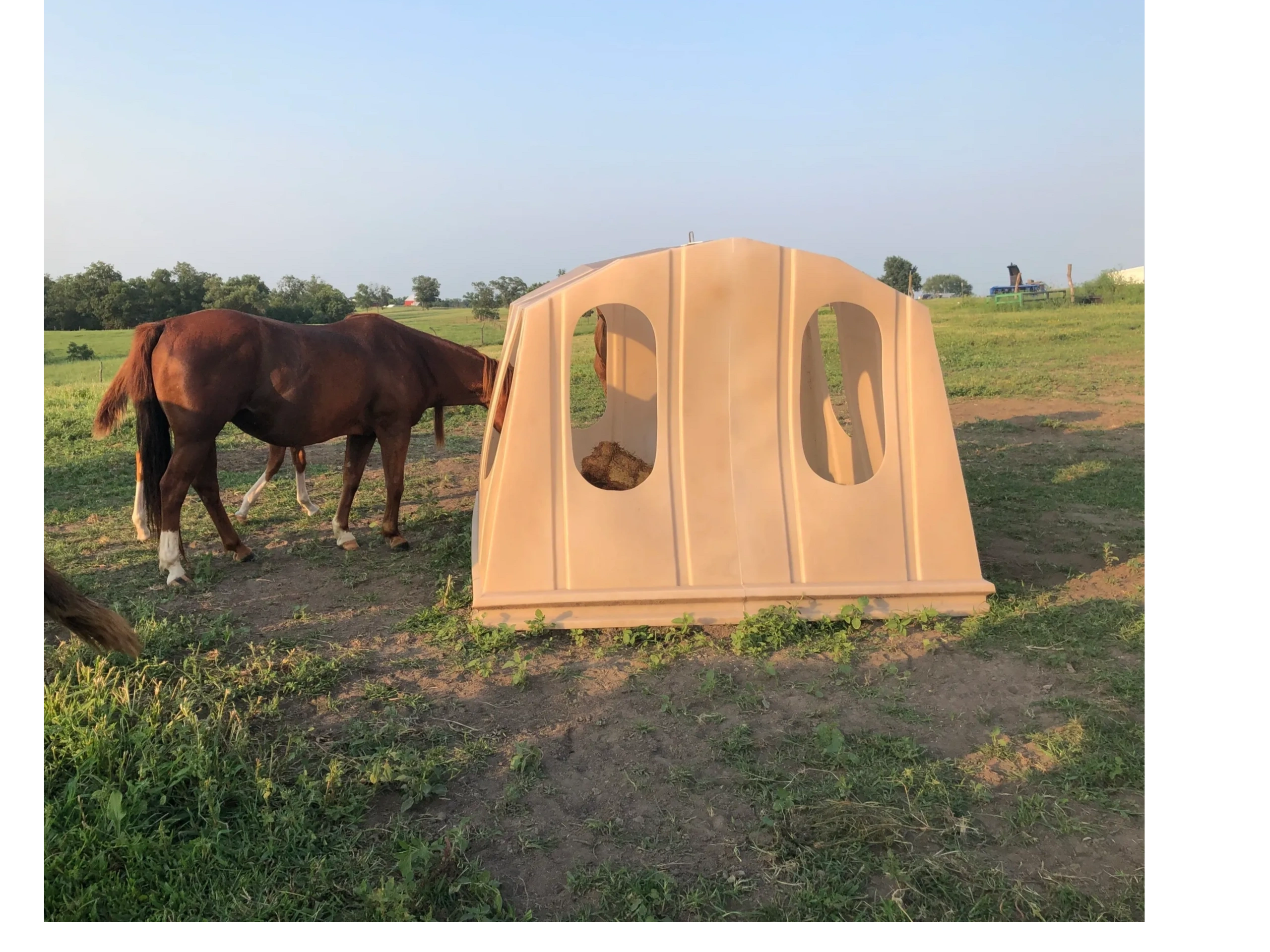 Hay Bonnet one-piece LLDPE plastic hay bale cover with feeding openings in pasture